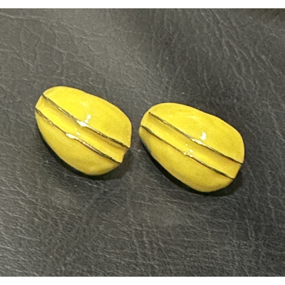Vintage Large Yellow Enamel Clip On Earrings